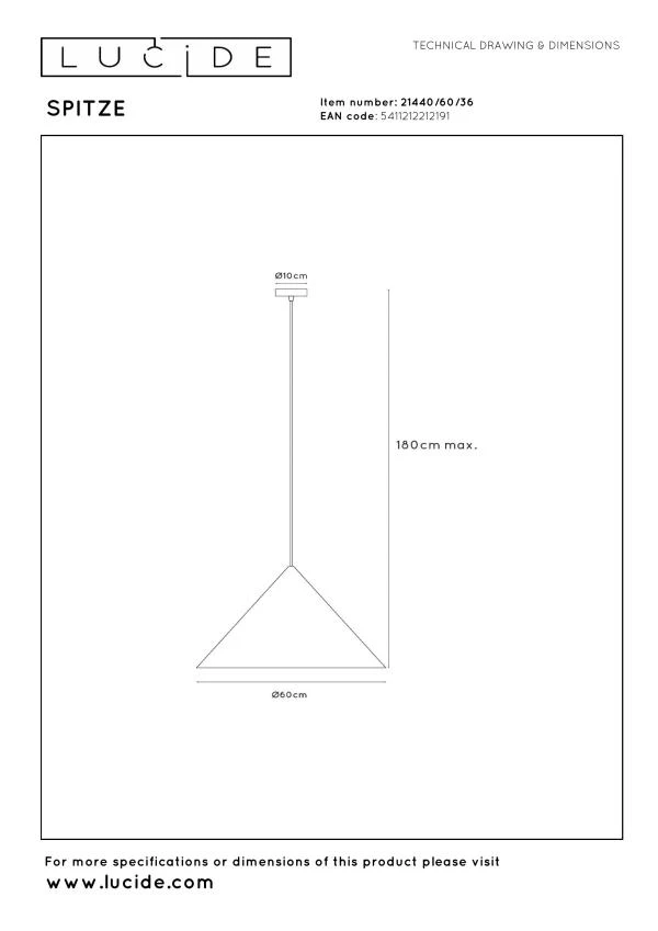Lucide SPITZE - Suspension - Ø 60 cm - 1xE27 - Gris | Vibes - technique